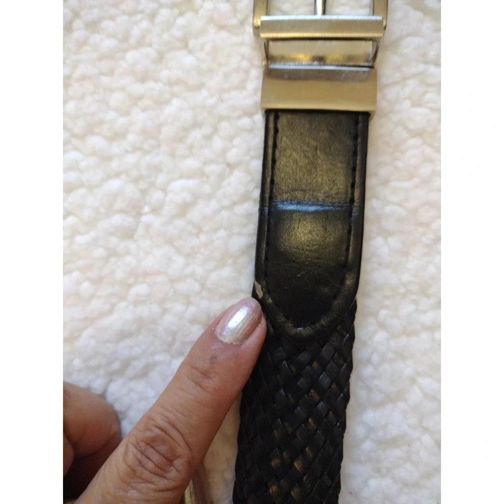 Unbranded Braided Belt Boy Small 22-24 Black Silver Buckle Bonded Leather Casual